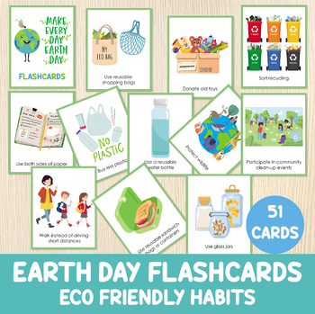 Preview of Earth Day Flashcards, Eco Friendly Habits, Environment, Centers, Ecology, April