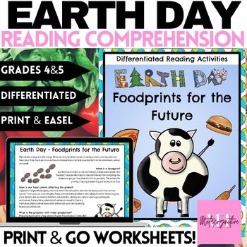 Preview of Earth Day - Foodprints for the Future Reading Comprehension Worksheets