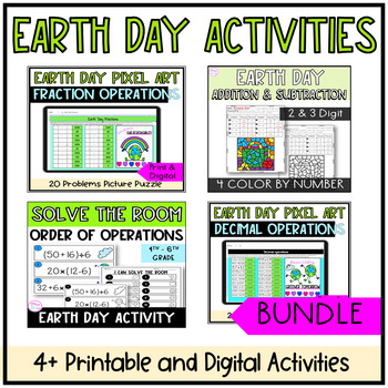 Preview of Earth Day Fraction Decimals Operations Order of Operations & Coloring Activities
