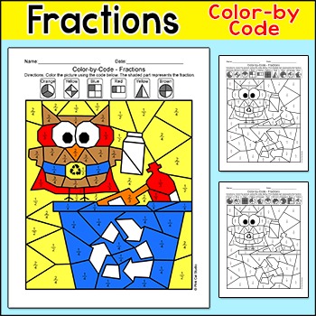 Preview of Recycle Owl Earth Day Math Fractions Coloring Page - Fun for Early Finishers