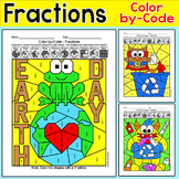 Earth Day Color by Code Fractions Practice - halves, third