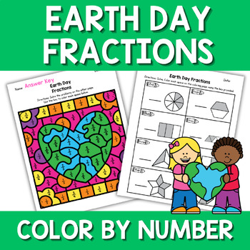 Preview of Earth Day Fractions Color by Code | Math Center Station Activity 2nd 3rd Grade