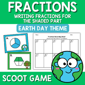 Preview of Earth Day Fractions Scoot Game Task Cards 2nd 3rd Grade Math Center