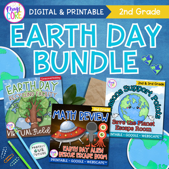 Preview of Earth Day Fun Bundle - 2nd Grade Earth Day Escape Rooms & Virtual Field Trip