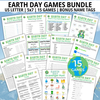 Preview of Earth Day Games Bundle, Earth Day Trivia, Earth Day Party, Earth Day Activity