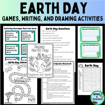 Preview of Earth Day Games, Writing, Drawing, and Coloring Activities