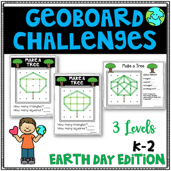 Preview of Earth Day Geoboard Geometry Challenges - Holiday Task Cards-Fine Motor Skills