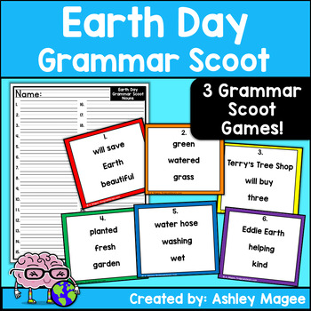 Preview of Earth Day Grammar Scoot Game Task Card Center Nouns Verbs and Adjectives