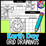 Earth Day Grid Drawings, Art Activity Worksheets for 1st-4
