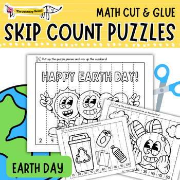 Preview of Earth Day Hands-On Math Center | Skip Counting Cut & Glue Number Puzzles