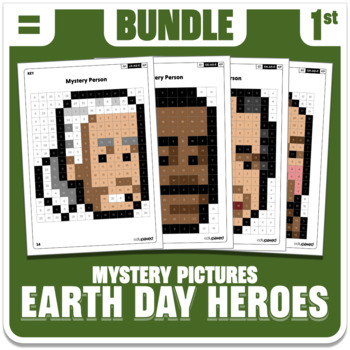 Preview of Earth Day Heroes | Math Mystery Pictures Activity Bundle | Grade 1 Operations