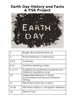 Preview of Earth Day History & Facts Independent Project Grades 6-12 ESL No Prep Sub Ready