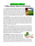 Earth Day : Human Impact on the Planet (article/questions/
