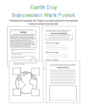 Preview of Earth Day Independent Activity Packet - Print and Pass Out