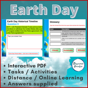 Preview of Earth Day Interactive PDF for Workplace, ESL and Classrooms