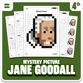 Preview of Earth Day Jane Goodall Math Mystery Picture Activity - Grade 4 Operations