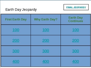 Preview of Earth Day Jeopardy Game