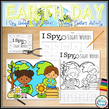 Preview of Earth Day I Spy Hidden Sight Words Fine Motor April Literacy Centers Activity
