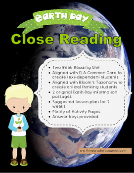Preview of Earth Day NO PREP Literacy Unit - ELA Common Core Aligned