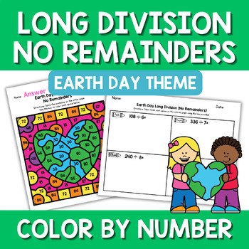 Preview of Earth Day Long Division No Remainders Color By Number Code | 3 digit by 1 digit