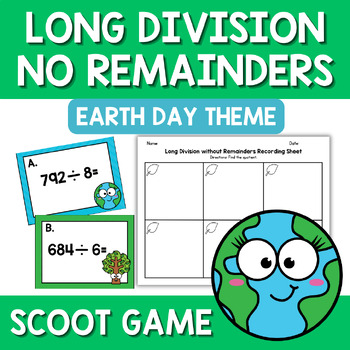 Preview of Earth Day Long Division No Remainders Scoot Game Task Cards (3 digit by 1 digit)