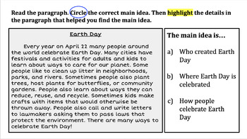Preview of Earth Day Main Idea & Details Paragraph Activity