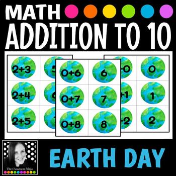 Preview of Earth Day Matching Addition to 10 Game for Math Centers and Stations