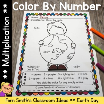 Preview of Earth Day Color By Number Multiplication