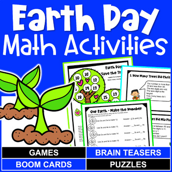 Preview of Earth Day Math Activities: Games, Puzzle Worksheets, Brain Teasers, Boom Cards