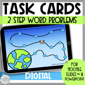 Preview of Earth Day Math Activity 2 Step Addition and Subtraction Word Problems Task Cards