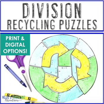 Preview of DIVISION Earth Day Math Activity | Recycling Game Puzzle Center