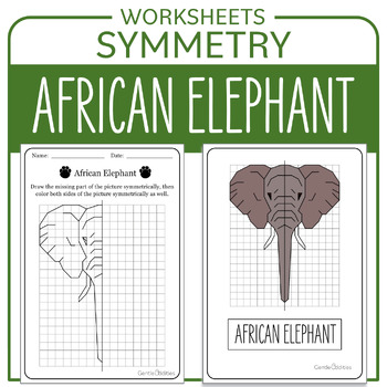 Preview of Earth Day Math Activity Endangered Animals African Elephant Symmetry Math Center