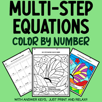 Preview of Earth Day Math Activity: Multi-step Equations Spring Math Coloring Sheets