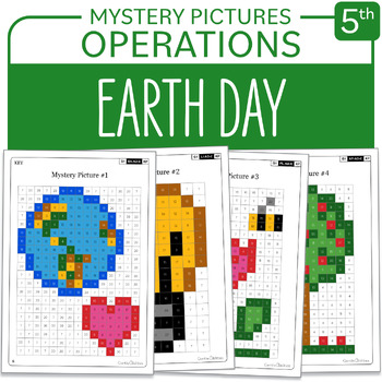 Preview of Earth Day Math Activity Mystery Pictures Grade 5 Multiplications Divisions