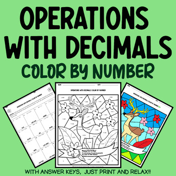 Preview of Earth Day Math Activity: Operations With Decimals Spring Math Coloring Sheets