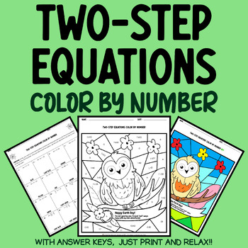 Preview of Earth Day Math Activity: Two-step Equations Spring Math Coloring Sheets