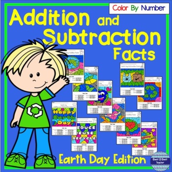 Preview of Earth Day Math Addition and Subtraction Facts 1- 20 Color By Number