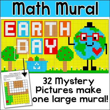 Preview of Earth Day Math Color by Number Mystery Pictures Mural