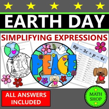Preview of Earth Day Math Coloring Combining Like Terms World Peace