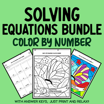 Preview of Earth Day Math Coloring: Solving Equations 6th 7th 8th Color by Number Bundle