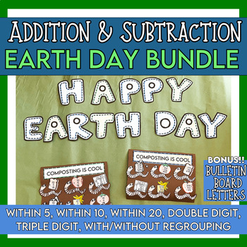 Preview of Earth Day Math Craft Bundle, Spring Addition and Subtraction Activities