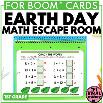 Preview of Earth Day Activity Math Escape Room Game Boom™ Cards for 1st Grade