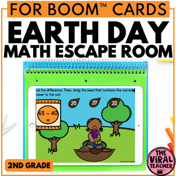 Preview of Earth Day Activities Math Escape Room Game using Boom™ Cards for 2nd Grade