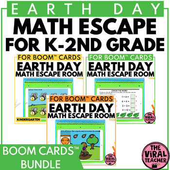 Preview of K - 2nd Grade Earth Day Activities Math Escape Rooms Bundle using Boom™ Cards