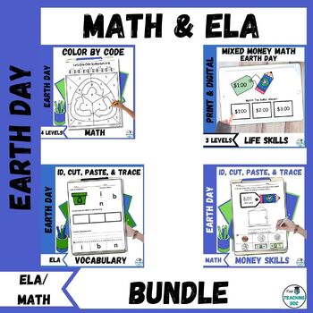 Preview of Earth Day Math, ELA, Vocabulary & Sight Word Resources - All In One Bundle