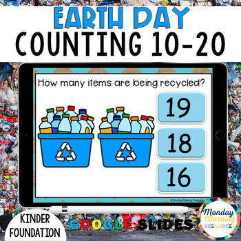 Preview of Earth Day Math - Earth Day Counting 10-20 Google Slides for Kindergarten