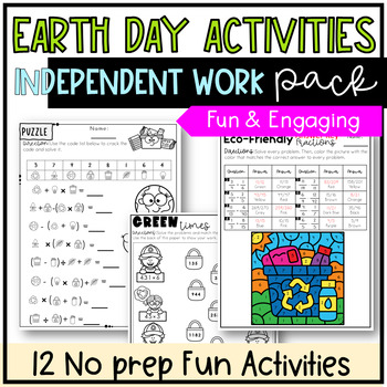 Preview of Earth Day Math Independent work Activities 5th Grade | Fraction Area & more