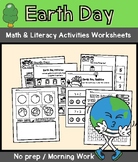 Earth Day Math & Literacy Activities  Worksheets No prep /
