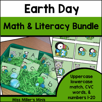 Preview of Earth Day Math & Literacy Task Cards Bundle