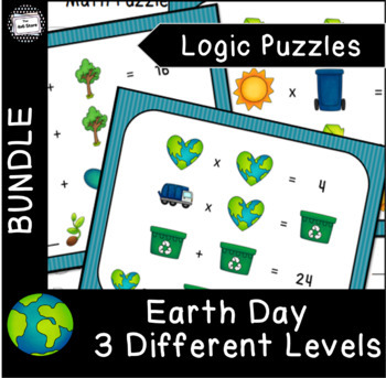 Preview of Earth Day Math Logic Puzzle Brain Teaser Enrichment Task Card Activity Bundle